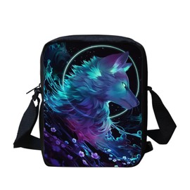 SCRAWLGOD Wolf Galaxy Mini Shoulder Messenger Bag Adjustable Strap Small Crossbody Purse Handbag Travel Organizer Satchel Durable Sling Bags for Kids