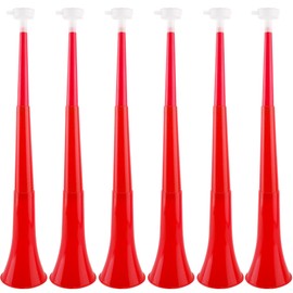 Haconba 6 Pack 24 Inch Collapsible Stadium Horn Noisemakers Plastic Cheering Trumpets Blow Horn for Sporting Events School Graduation Games Sports Themed Party Supplies (Red)