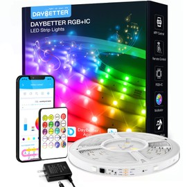 DAYBETTER RGB Smart IC LED Lights for Bedroom, 16.4FT RGB LED Lights with Bluetooth APP & Remote Control 24V 5050 Color Changing LED Strip Lights Music Sync for Room Home Party Wall Indoor Decor