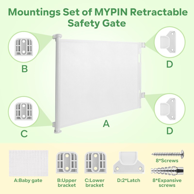 MYPIN Retractable Baby Gate Spare Parts Kit, Pet Gate Complete