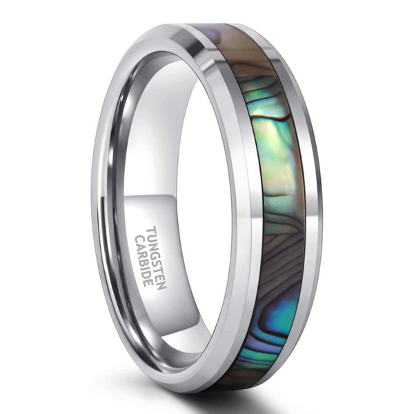 Frank S.Burton 6mm Tungsten Abalone Shell Inlay Rings for Men