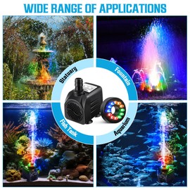 Dreyoo 25W 475Gph Submersible Water Pump for Fountain with 5.9ft High Lift, Ultra Quiet Fountain Pump with Light, Water Fountain Pump with 3 Nozzles for Outdoor, Aquariums, Fish Tanks, Garden Statues