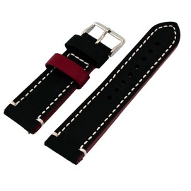 REV Genuine Crazy Horse Dual Color Leather Strap Watch Replacement Band - Nero Black/Red 18mm, 20mm, 22mm or 24mm (24mm)