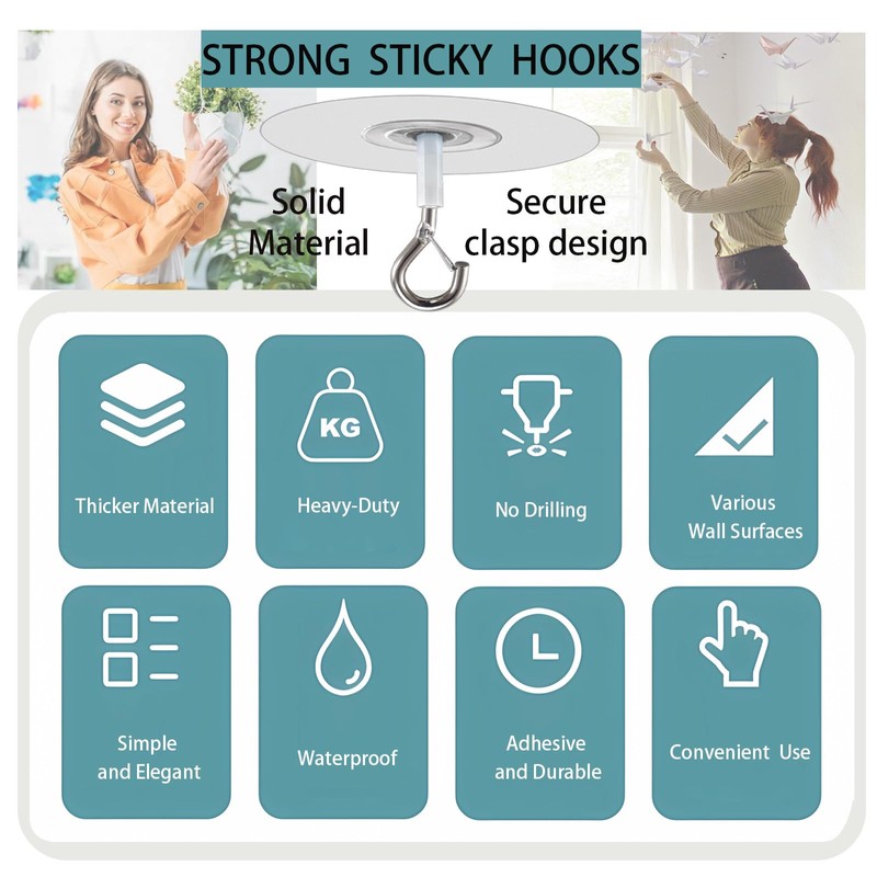 Crhexpva No Hole Adhesive Ceiling Hooks for Popcorn Concrete Textured