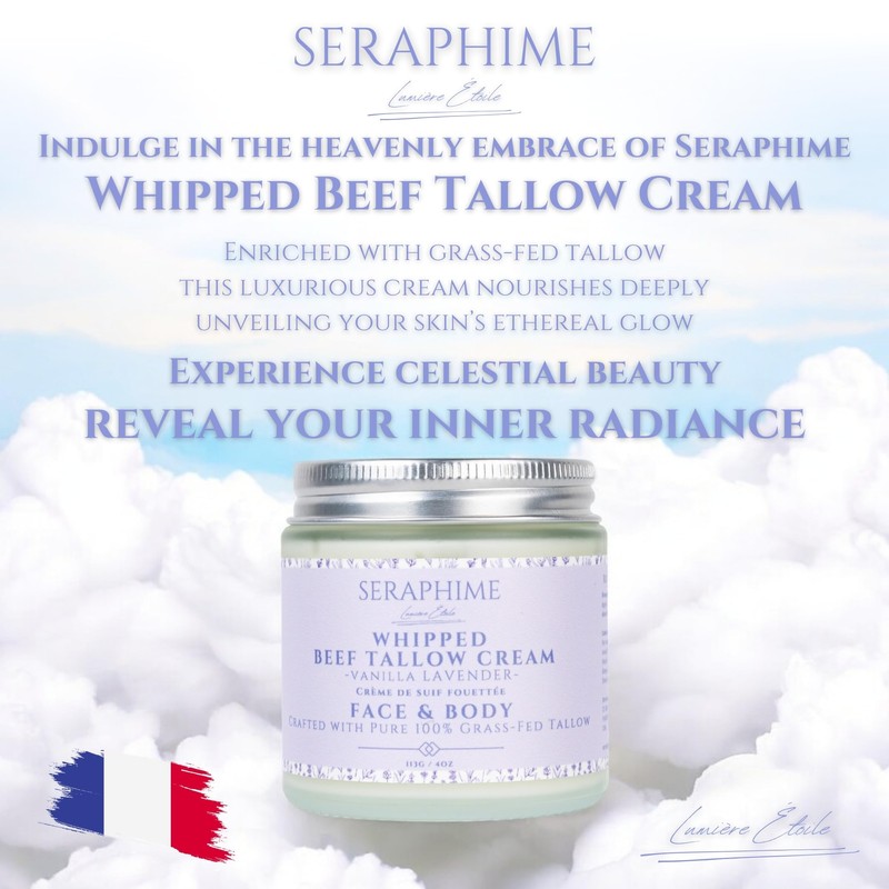 Seraphime Whipped Beef Tallow for Skin Care, Organic Pure Grass