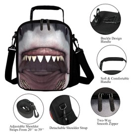 7-Mi Kids Insulated Lunch Bags for Food Children 3D Shark Lunch Tote Box Meals with Shoulder Adjustable Strap and Water Bottle Holder