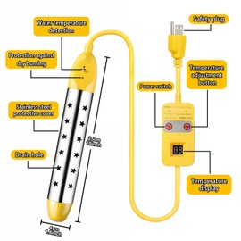 ZEGNEER 1500W Electric Submersible Water Heater with Stainless Steel Guard Cover, Portable Bucket Heater to Heat 5 Gallons of Water in Minutes
