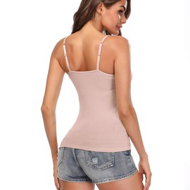 KIWI RATA Women's Cami with Built-in Bra Adjustable Strap, Summer Sleeveless Shirt Casual Tank Top Camisole Padded Bra Vest Tanks for Yoga Light Pink M