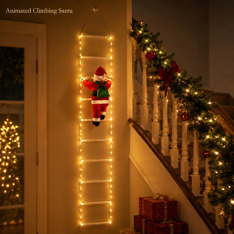Climbing Santa Claus Christmas Decoration with Warm LED Lights &