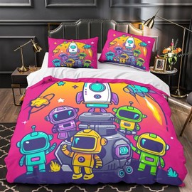 Tabeskly Kids Boy Astronaut Space Rocket Soft Zipper Bed Bedding Duvet Cover Set Single Multicolor 135×200cm