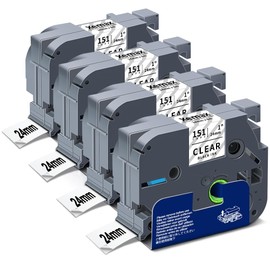 4X XemaX Label Tape Compatible for Brother Label Printer Tape 24mm Clear TZe-151 TZ-151 Black on Transparent Tape Cassette for Brother P-Touch Labeler PT-P750W D600 E500 E550W H500 P710BT P900 P950W