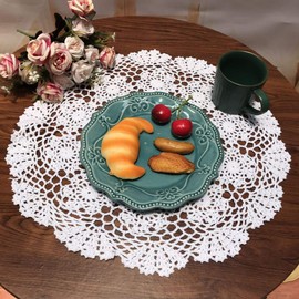 Damanni White Cotton Handmade Crochet Lace Tablecloth Doilies Table Overlay,Round,16 Inch,2PCS