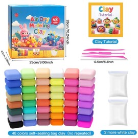 48 Colors Air Dry Modeling Clay (48 Colors + add 2 More Whites) - Modeling Clay for Kids(3+), Model Magic Clay Kit with Sculpting Tools, Soft & Non-Sticky, Art Crafts for Boys Girls Ages 3-12