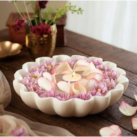 RITUALISTIC Marble Lehar Urli | Uruli for Flower Decoration | Marble Urli Bowl for Home Decoration | Kitchen Décor | Bowl for Decorations | Perfect for Festive Occasion | 23cm x 5cm