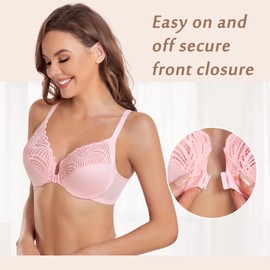 DotVol Women's Full Cup Bra Unpadded with Underwire - Floral Lace Soft Cup Large Sizes, pink, 80G