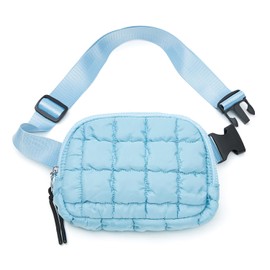 Quilted Puffer Belt Bag Waist Fanny Packs Lightweight Crossbody Bag with Adjustable Strap for Workout Running Traveling Hiking 8042 Sky Blue