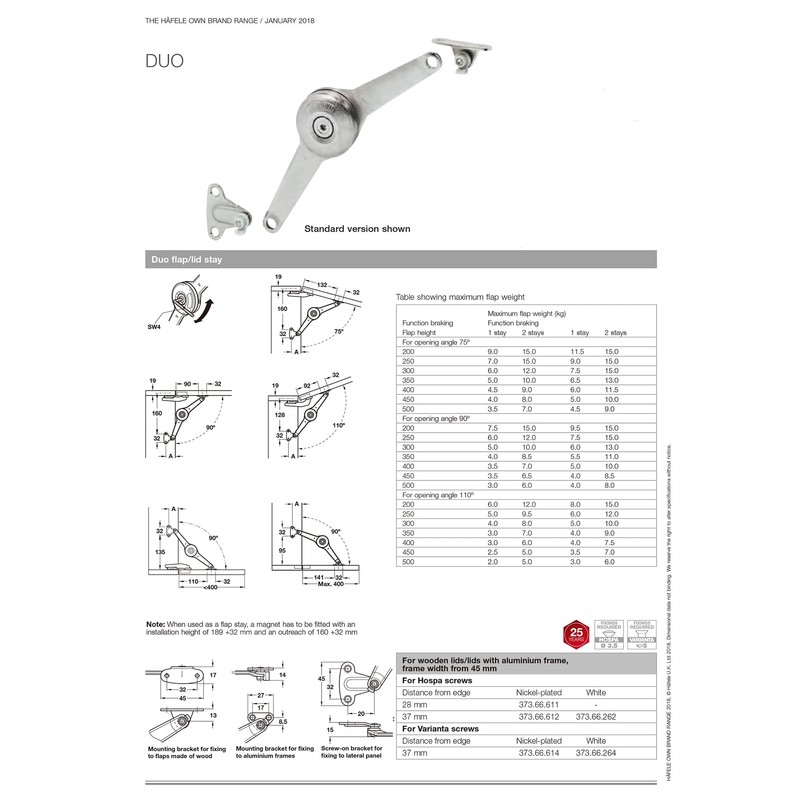 HAFELE Duo Standard Flap Lid Stay Lift Support System for