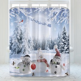 Gaakvrr Farmhouse Winter Christmas Shower Curtain, Cute Snowman Snow Forest Pine Tree Scene Shower Curtain for Bathroom Rustic Xmas Snowflake Holiday Bathroom Accessories Polyester 180x180cm