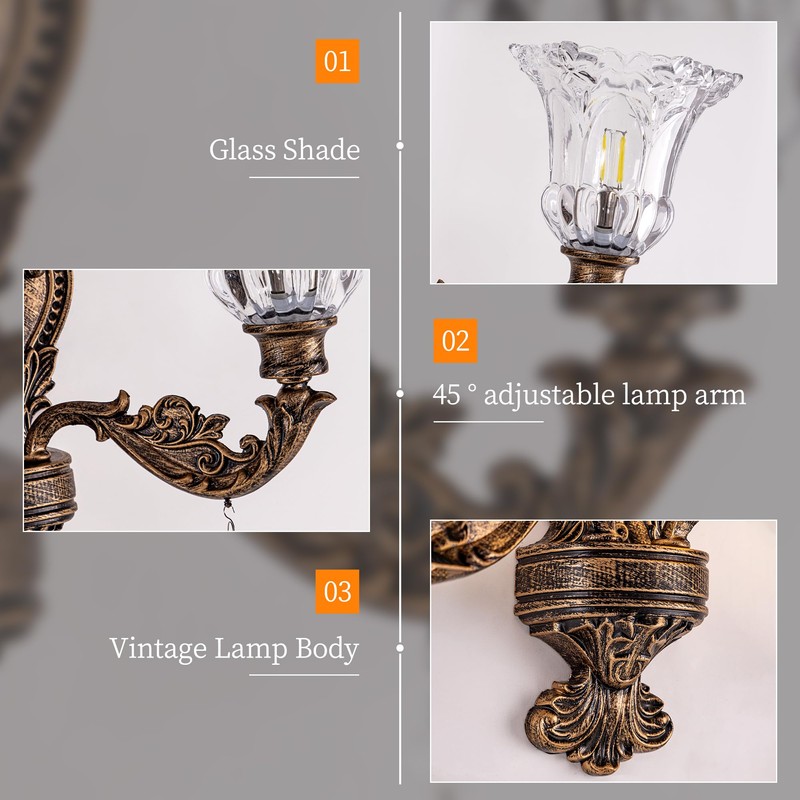 Wellmet 2-Lights Bronze Wall Sconce, Retro Wall Light, Bathroom Vanity