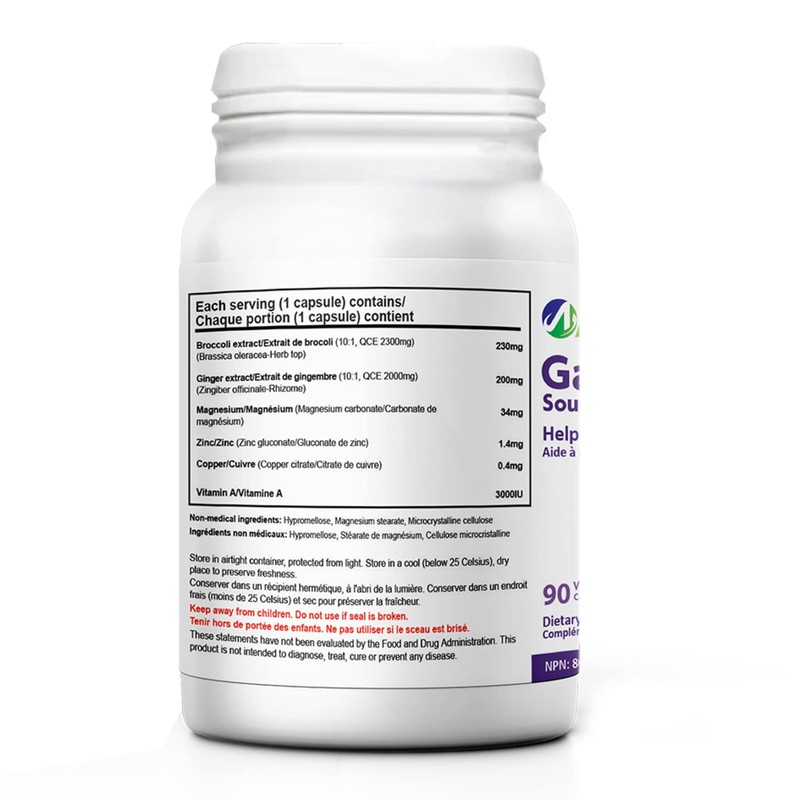 ALLBE Gastric Relief Veggie Capsules, 230mg Broccoli Extract, 200mg Ginger