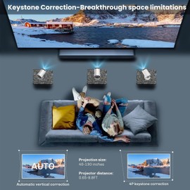 Mini-Projektor mit Bluetooth, 4K Support 130" Bildschirm Film Projektor mit Autofokus & Keystone, 5G+2.4G WiFi 6 Verbindung, 180° Drehbare Sicht für Home Kino, Laptop, Smartphone