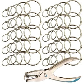 Yeesabella 50Pcs Metal Book Ring with Single Hole Punch，20mm / 25mm/30mm/35mm/45mm Loose Leaf Binder Rings，Small Book Rings for Flash Cards, Treasury Tags, Cue Cards, School, Office, Home