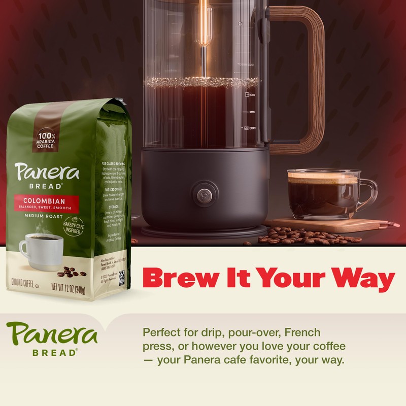 Panera Colombian Ground Coffee, Medium Roast With Brown Sugar Hints