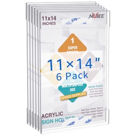Niubee 11x14 inch Wall Mount Acrylic Sign Holder with Double Sided Adhesive Tape for Office, Home, Store, Restaurant, No Drilling - Vertical (6 Pack)