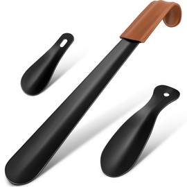 KEYHOT Long Shoe Horn 16.5" - 3 Pack Stainless Steel Shoehorn Small 6.3“ - Shoe Horns Long Handle for Seniors Kids Women Men Travel (Black)