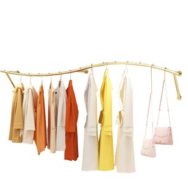 ZOUXIKOU Gold Clothing Rack for Boutiques, Wall Mounted Retail Display Garment Rack for Houseware, Chrome Rolling Racks for Clothes Stores and Commercial