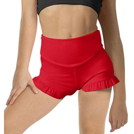 RRHSS - Pantalones cortos atléticos de cintura alta para niñas, cómodos para yoga, danza, entrenamiento, gimnasia, Rojo -, 7-8 Años