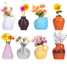 8pcs Mini Resin Vase Magnets, Cute 3D Plant Fridge Magnets Refrigerator Decoration for Kitchen Locker Office Accessories (No Flowers Included)