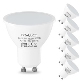 ORALUCE GU10 LED Bulbs 6W, 50W Halogen Equivalent, Non-dimmable, 5000K Daylight White, 120 V, 480 Lm, 120° Flood Beam Angle, MR16 Shape for Recessed, Track Lighting, Pack of 6