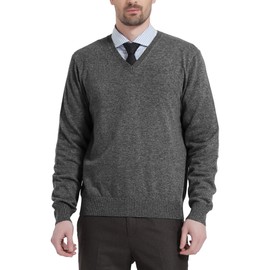 Kallspin Men's Wool Blend Knitted Jumpers Relaxed Fit V Neck Long Sleeve Pullover Sweater(Charcoal, 4XL)