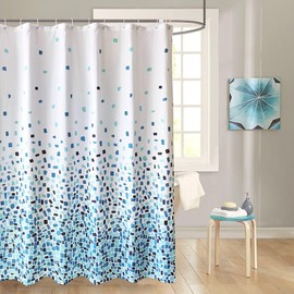 Homxi Anti Mould Bathroom Curtain 120x200cm,Polyester Shower Curtain with Hooks,Weighted Shower Curtain,Mosaic Pattern Bathtub Curtain Blue White