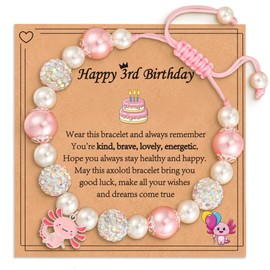 VULETO 3 Year Old Girl Birthday Gifts, Adjustable Charm Pink Axolotl Bracelet Stuff Birthday 3rd Gifts Ideas Decorations Christmas Jewelry Gifts for for Daughter Niece Granddaughter Sister Kids