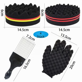 ARJDXDP Pack of 4 Twist Sponge Afro Comb Magic Curl Sponge Hair Brush Sponge Holes Hair Sponge Curls Afro Double-Sided Magic Curl Sponge and Curler Gloves Twist Barber Tool