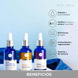 💧🌟 Mist Jewel 3-Piece Facial Serum Kit – Hyaluronic Acid, Retinol & Vitamin C – Day & Night Skincare for All Skin Types ✨🌙🌞