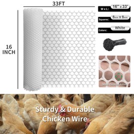 Plastic Wire Mesh Fence 16in x 33Ft Plastic Chicken Wire Mesh for Poultry, Dogs, Rabbit, Snake Barrier & Gardening Versatile Plastic Fencing (16in x 33Ft, White)