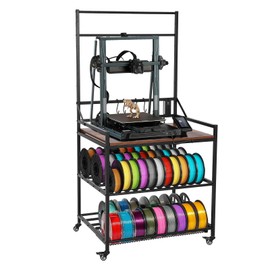 LALFPET 3D Printer Cart On Wheels, Heavy Duty 3D Printer Stand with Filament Storage Rack, Charging Station & Adjustable Spools Holder, Compact Printing Table for Home Office