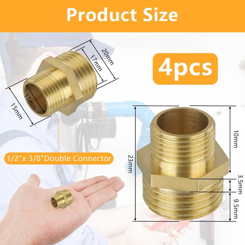 Flintronic 4PCS Brass Tap Valve Connector, G3/8 Inch Brass Double