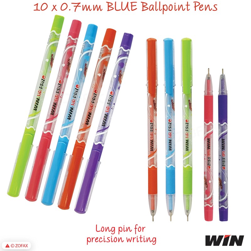 WIN 5 x 0.7mm Tip Ball Pens SirPrize BLUE Ballpoint