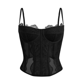 Dealmore Women Fall Outfits Clothes Fashion Corset Top Lace Mesh Going Out Party Club Date Night Y2k Trendy Tops