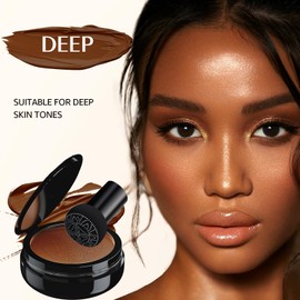 Mushroom Head Air Cushion CC Cream - Moisturizing & Oil Control BB Cream Foundation Create Long-Lasting, Waterproof Makeup Base Primer, Concealer Full Coverage for All Skin Types (Deep)