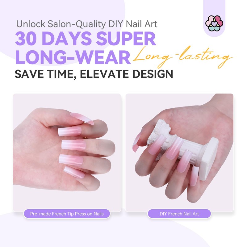 Saviland Press On Gel Nail Tips French Colour False Nail