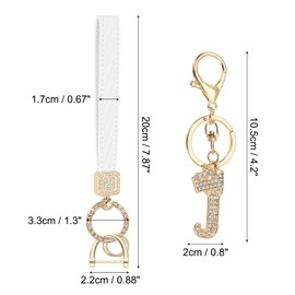 PATIKIL Leather Wristlet Keychain, Crown Design Letter J Keychains with Key Ring and D Ring Car Keys Keychain Decorative Alphabet Key Chain for Bag Backpack DIY, Gold Tone