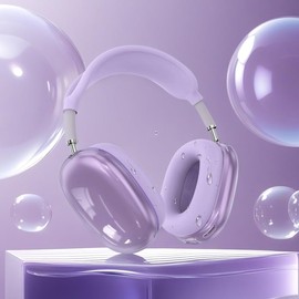 Silicone Case Cover for AirPods Max Headphones (2024/2020), Clear Soft TPU Ear Cups Cover/Ear Pad Case Cover/Headband Cover 3-in-1 Transparent Accessories Case Protector Cover for Airpods Max(Purple)
