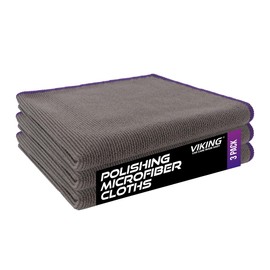 VIKING Microfiber Cleaning Cloth for Car Detailing Kit, Polishing Towels, Car Wax Removal Cloths, Grey, 16 inch x 16 inch, 3 Pack