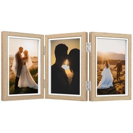 SIMDAO Collage Picture Frame for 3 Photos, 10 x 15 cm Wooden Picture Frame with Plexiglass, Multi Frame for Wedding, Family, Baby, Light Brown, 6 x 4 Inches