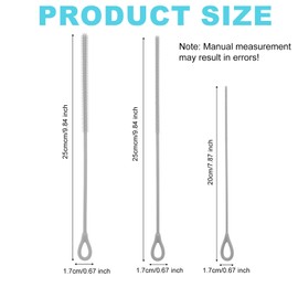 3pcs Extra Long Silicone Straw Brush, 3/6/9mm Reusable Bendable Straw Cleaning Brush with Steel Core & Non-Slip Handle for Bottles Cups Tubes (Gray)